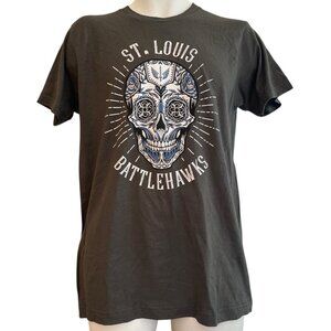 Mens Medium St Louis Battlehawks T Shirt Gray Sugar Skull UFL New